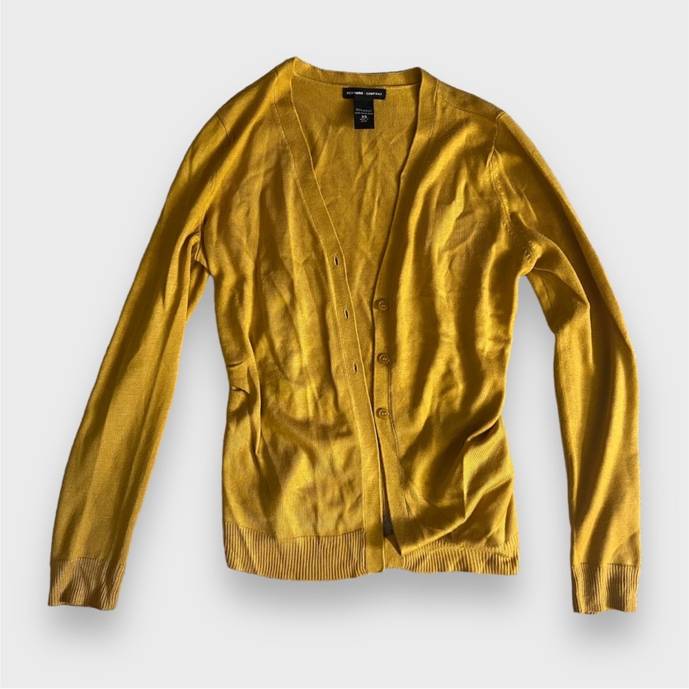 Womens New York & co cardigan short mustard yellow spring light XS